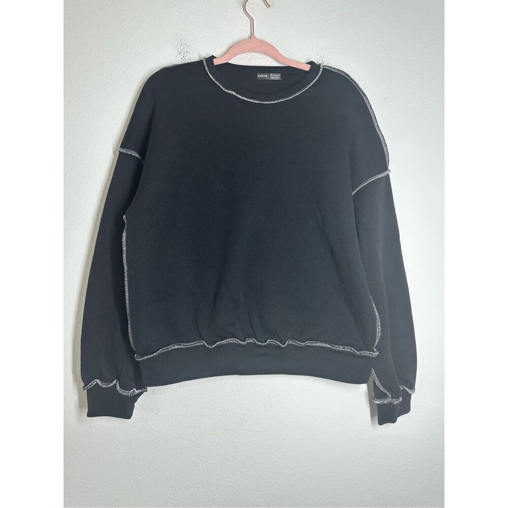 SHEIN Women’s Black Inside Out White Stitching Crewneck Oversized Size XS